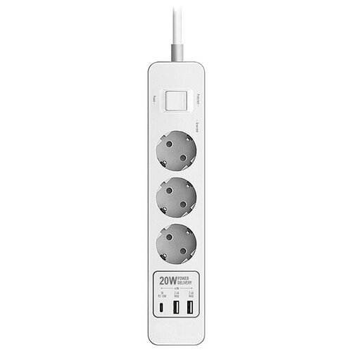 Сетевой фильтр с USB зарядкой Harper UCH-430 White 3 розетки, длина 3м, 4000W 16A