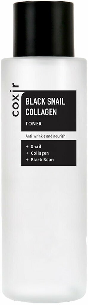 Coxir Black Snail Collagen Тонер против морщин с коллагеном и муцином черной улитки 150мл