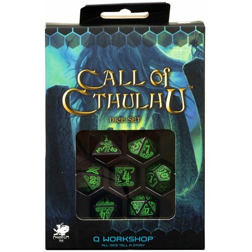 Набор кубиков для настольных ролевых игр (Dungeons and Dragons, DnD, D&D, Pathfinder) - Call of Cthulhu Black & green Dice Set