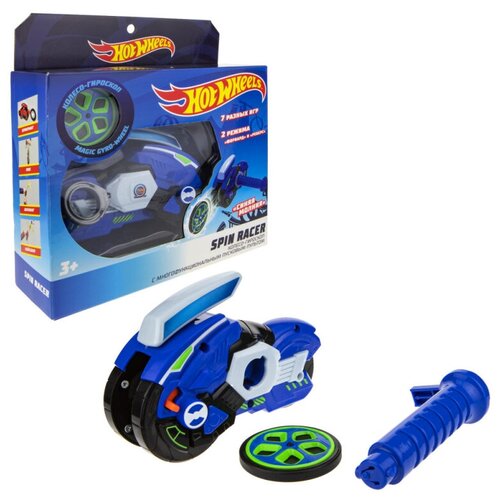 машина hot wheels spin racer ночной форсаж пусковой механизм с диском игрушка для детей 1toy Колесо-гироскоп Hot Wheels Spin Racer Синяя Молния (Т19373), синий