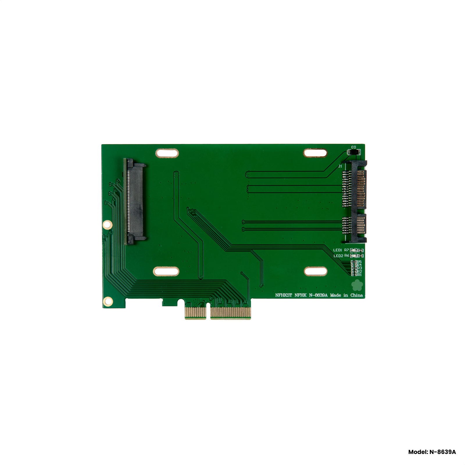 Адаптер-переходник (плата расширения) для установки SSD 25" U2 SFF-8639 PCI-E NVMe в слот PCI-E 30/40 x4 зелёный NHFK N-8639A