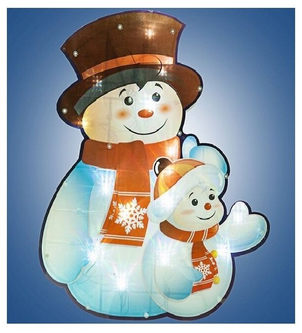 н.г.эл.гирл.-панно блестящ.снеговик со снеговичком 0.37х 0.45м, 30л.LED,бел.кабель 1.5м до розетки