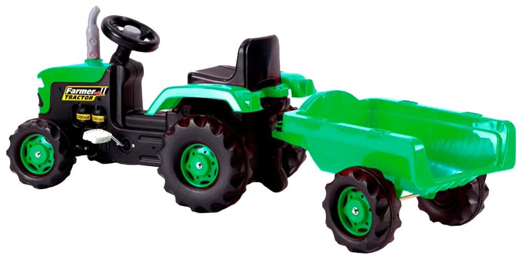 8053 Трактор педальный DOLU с прицепом, клаксон, зеленый 143х45х53