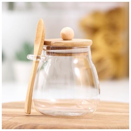 фото Банка для сыпучих продуктов "эко" с ложкой, 480 мл, 9,5х9х12,5 см 5429514 сима-ленд