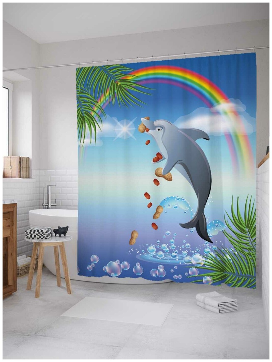 Штора для ванной JoyArty Дельфин под радугой 180х200 (sc-6832)
