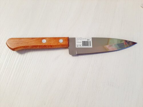Нож кухонный с деревянной ручкой широкий, длина лезвия 13 см 1 шт