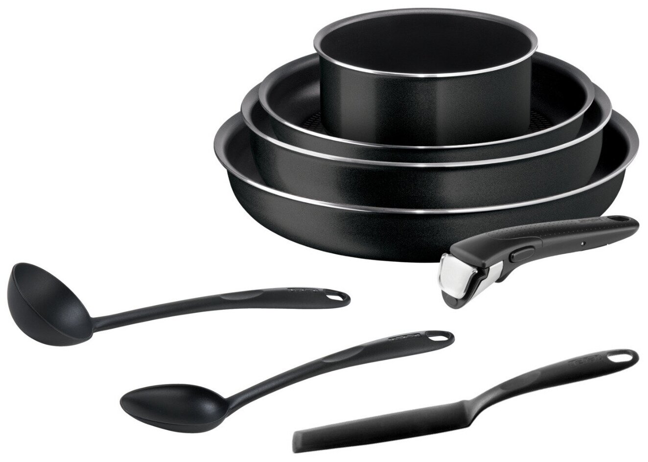 Набор посуды со съемной ручкой Tefal Ingenio Black 8 предметов: ковш 16см сковороды 24 26 28 см кухонные аксессуары с индикатором температуры и антипригарным покрытием для газовых электрических плит