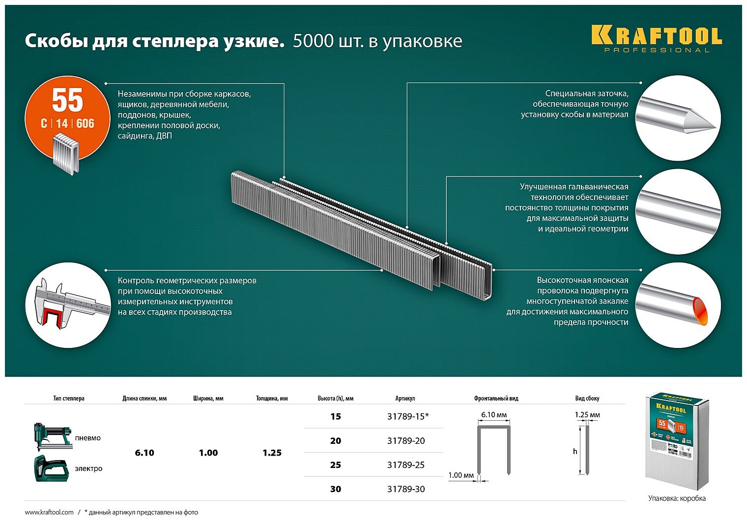 KRAFTOOL 25 мм скобы для степлера узкие тип 55, 5000 шт - фотография № 9