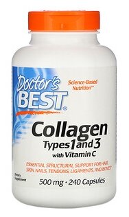 Doctor`s Best Collagen Types 1 & 3 with Vitamine C (Коллаген тип 1 и 3 с витамином C) 500 мг 240 капсул
