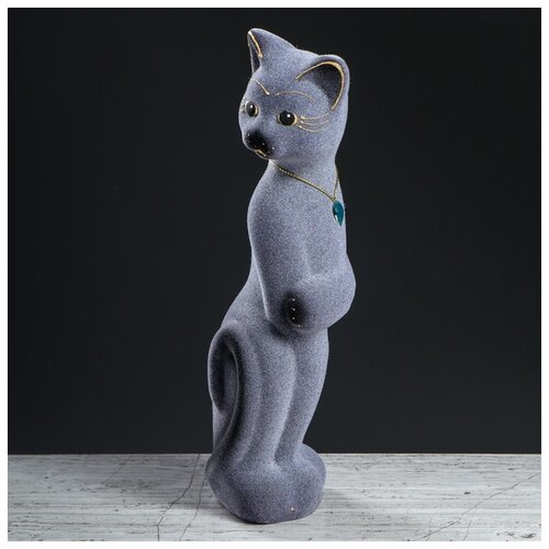 фото Копилка "кот лапа", покрытие флок, серая, 28 см керамика ручной работы