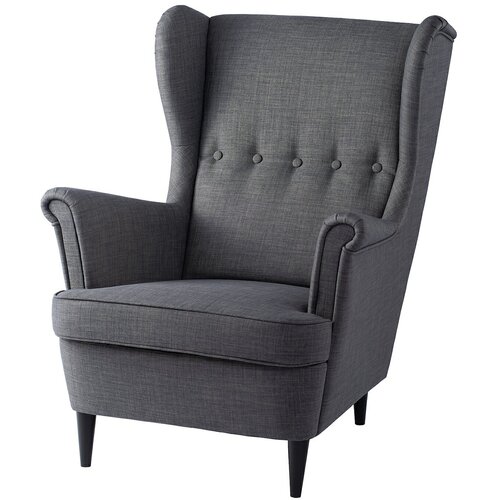 Кресло икеа страндмон с подголовником, 82 x 96 см, обивка: текстиль, цвет: темно-серый
