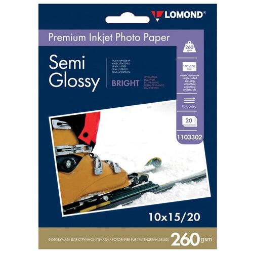 Бумага Lomond A6 Premium Photo Paper 1103302 260 г/м², 20 л, 100 мм, ярко-белый lomond 1101112 super glossy bright односторонняя суперглянцевая ярко белая микропористая a4 200g m 20 лист