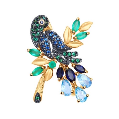 Брошь Diamant online, золото, 585 проба, фианит, корунд, топаз, агат