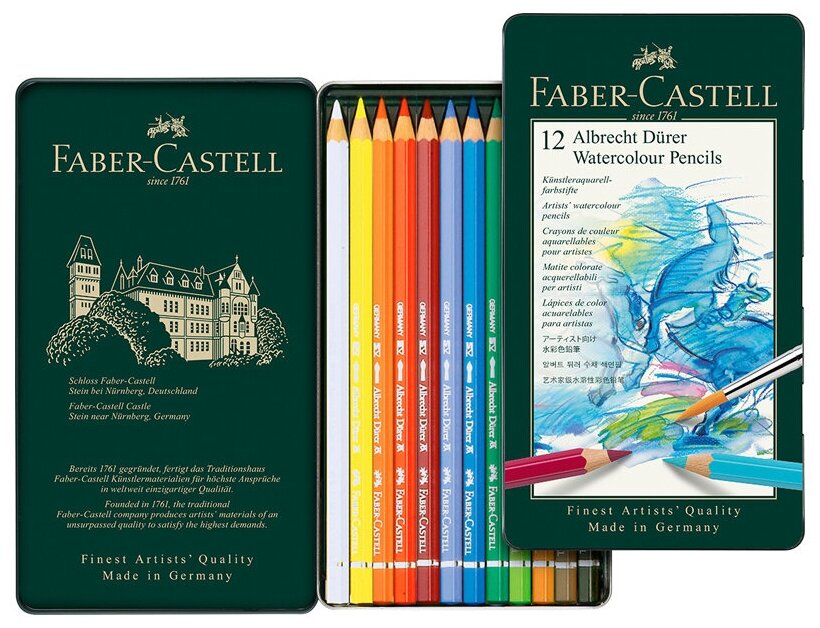 Карандаши акварельные Faber-Castell Albrecht D?rer набор цветов в металлической коробке 12 шт. - фото №2