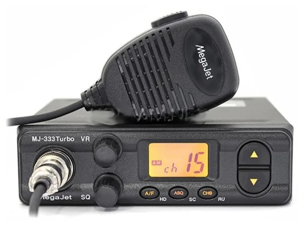 Радиостанция Megajet MJ-333N TURBO 15 Вт 270 каналов тангета+держатель кабель питания монтажн. компл