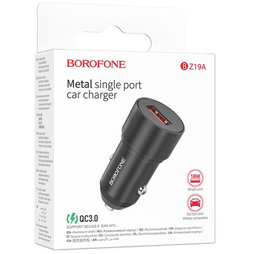 Автомобильное заряд. устр. Borofone BZ19A 1USB QC3.0 18W черное автомобильное заряд устр partner с шнуром micro 1a черное