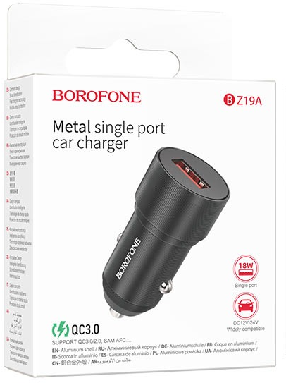 Автомобильное заряд. устр. Borofone BZ19A 1USB QC3.0 18W черное