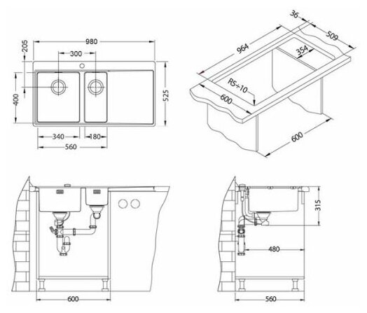 Мойка ALVEUS PURE 50R KMB-90 860X525 правая в комплекте с сифоном - фотография № 7