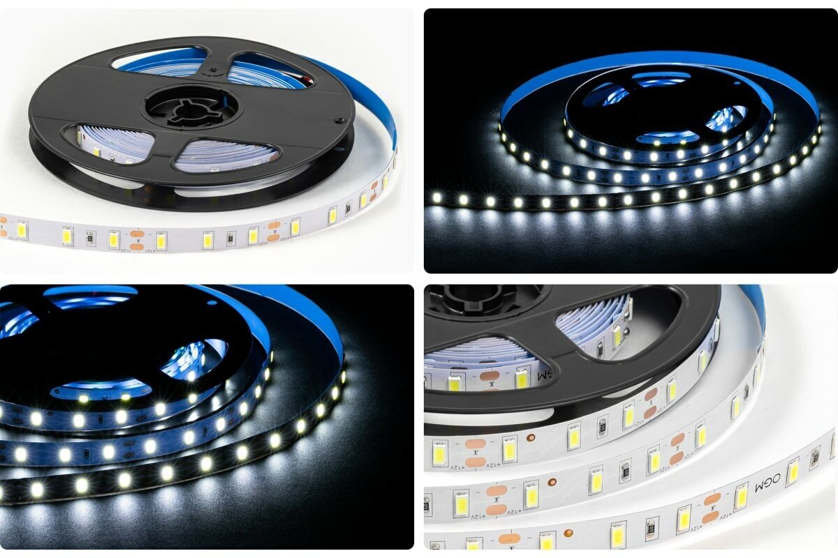 Светодиодная лента OGM 12В, 9,6Вт/м, smd5630, 60д/м, ip20, 27лм/чип, подложка 10мм, 5м, 6500к. / LSE-290 - фотография № 6