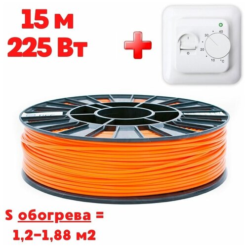 Кабельный теплый пол электрический в стяжку Теплософт Профи 15м 225Вт с механическим терморегулятором под плитку ламинат паркет линолеум ковролин 2610₽