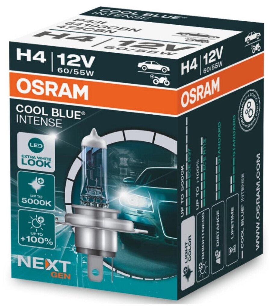 Лампа автомобильная COOL BLUE INTENSE Next Gen H4 5000К 1 шт