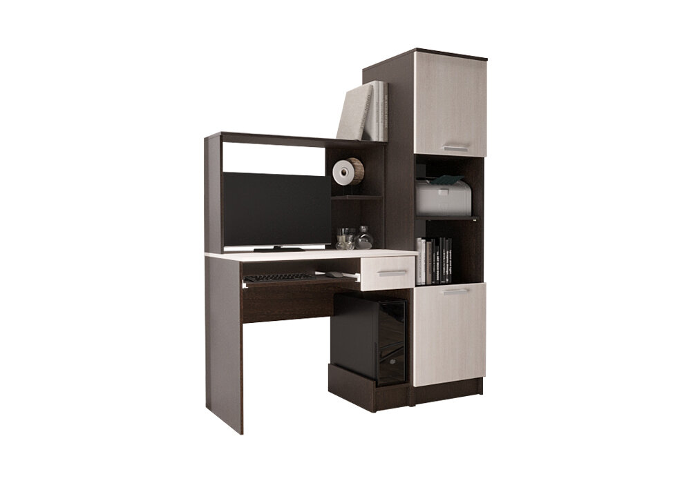 фото Стол компьютерный Миф Стол компьютерный №6 белый глянцевый / дуб сонома 200х53.8х179.6 см