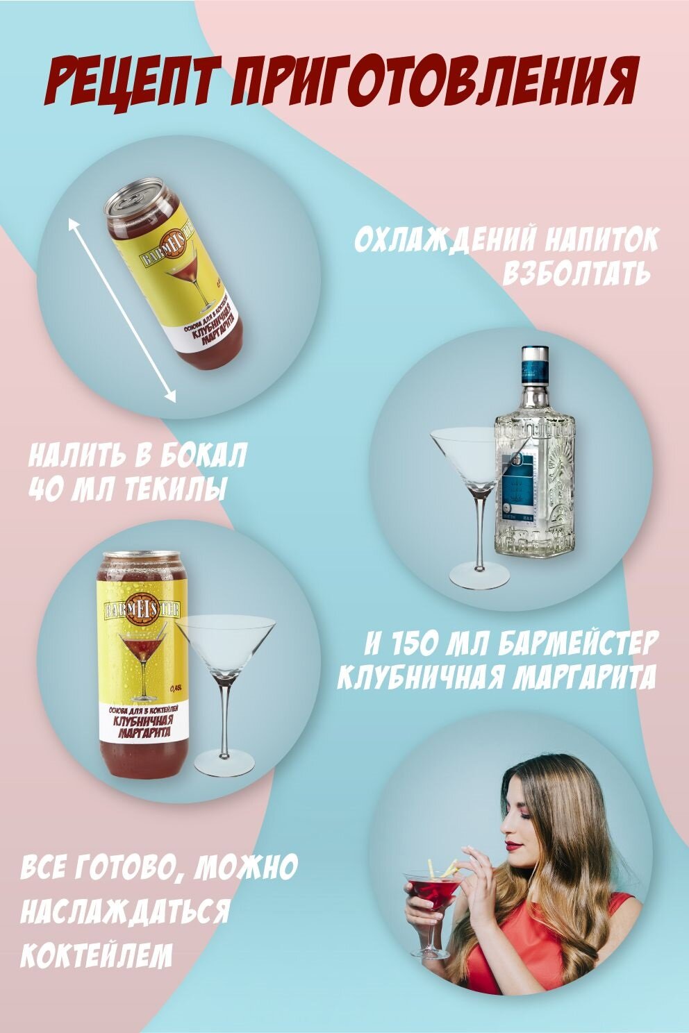 Barmeister "Клубничная Маргарита": безалкогольная натуральная основа для 3 коктейлей, 0.45 л.