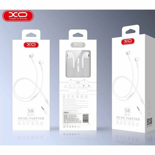 Гарнитура проводная Наушники XO S8 White белые Hi-Fi с управлением воспроизведением музыки телефона и микрофоном 49900₽