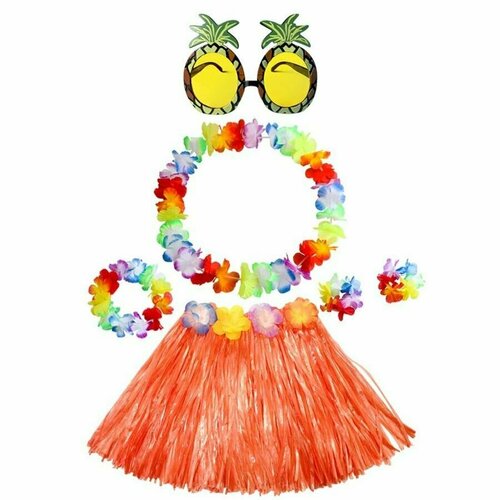 набор для праздника вечеринка Гавайский набор Вайкики : гавайское ожерелье, повязка на голову, юбка (длина 60см), браслеты, очки