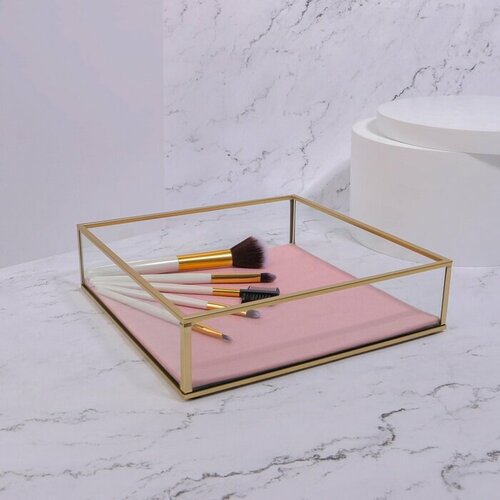 Органайзер для хранения PINK RIPPLES стеклянный 1 секция 20 20 5 см цвет прозрачныймедныйрозовый 1744₽