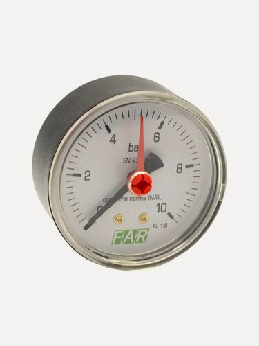 Изображение товара Манометр Far 1/4" (торцевое соед.) , 0-10 бар, - 20-80 °C, O 63 мм