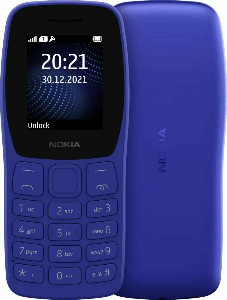 Мобильный кнопочный телефон Nokia 105, Dual SIM, синий (TA-1416)