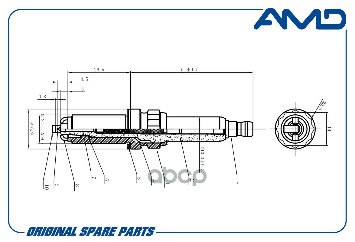 Свеча зажигания 12120038349/ZKBR7AHTU BMW (3 V E90, E90N) (N53 B30) (-2011) (5 V E60, E60N) (N53 B25 A/N53 B30 A) (-2009) AMD.