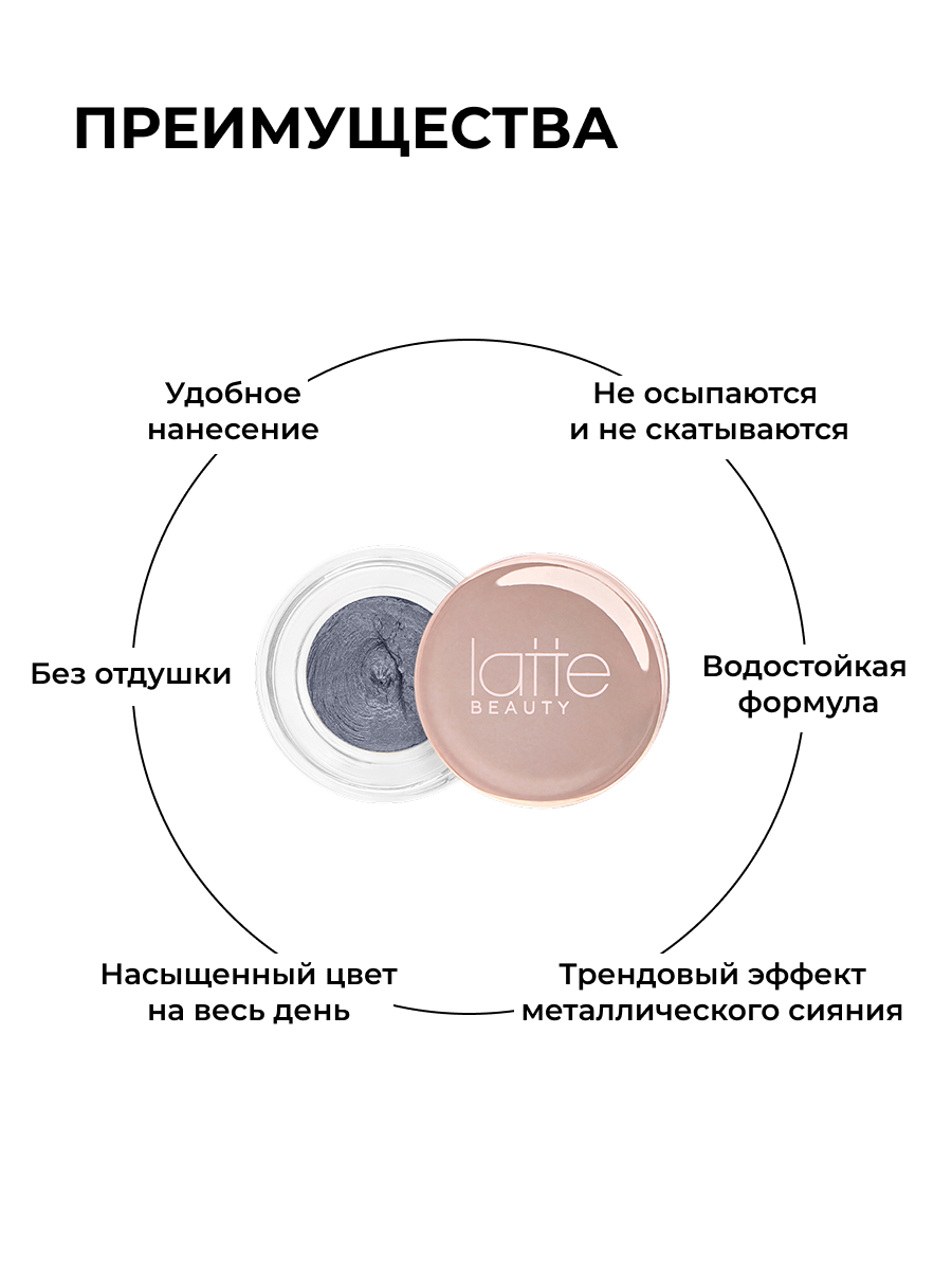 Тени для век кремовые Latte Beauty Muse "Глубокий серый", перламутровый финиш, оттенок 08 — фото 1