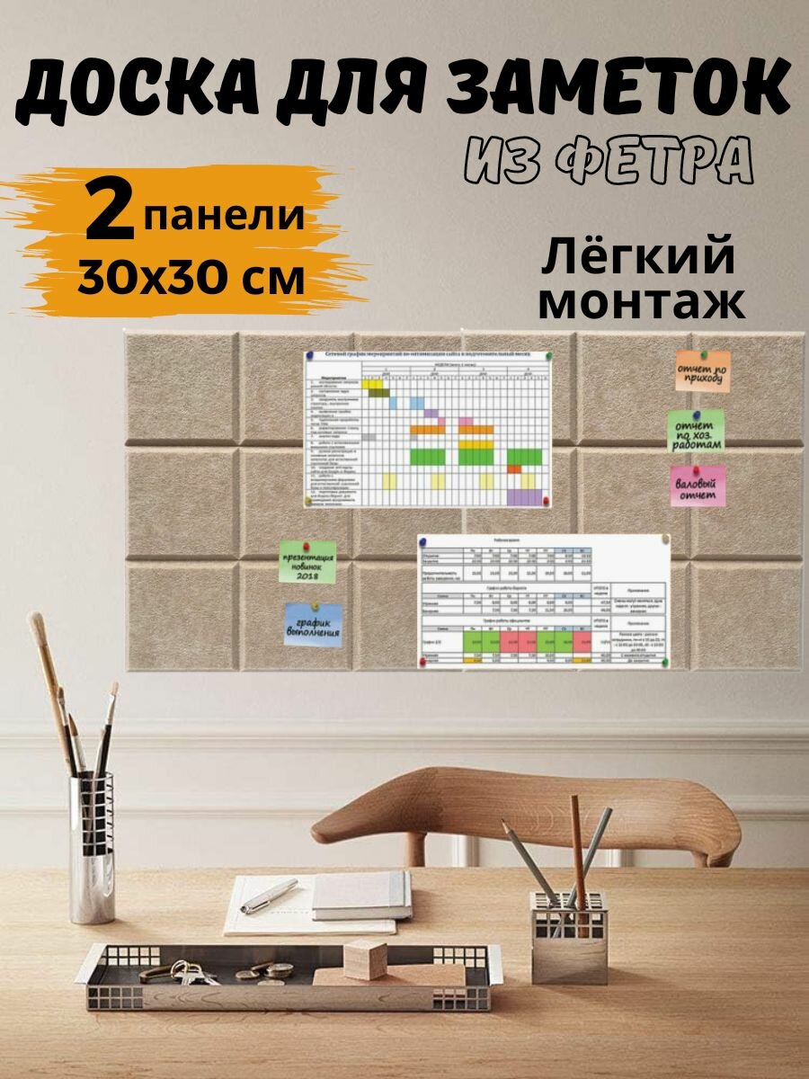 Текстильная доска для заметок и фотографий на стену 2 шт