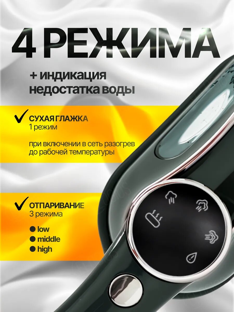 Отпариватель компактный ручной для одежды 2400Вт. серый, удлиненный шнур 245 см — фото 1