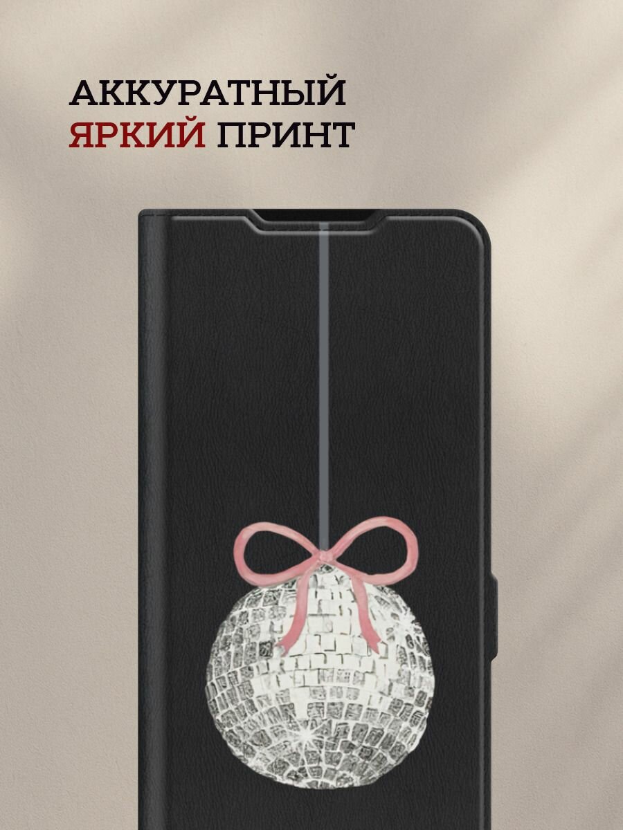 Чехол-книжка на Apple iPhone 16 Pro Max / Айфон 16 Про Макс с принтом Новогодний диско шар, черный — фото 1