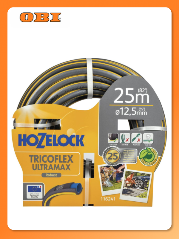 Шланг HOZELOCK Ultramax Tricoflex ПВХ 25м 12.5мм 5-слойный серый