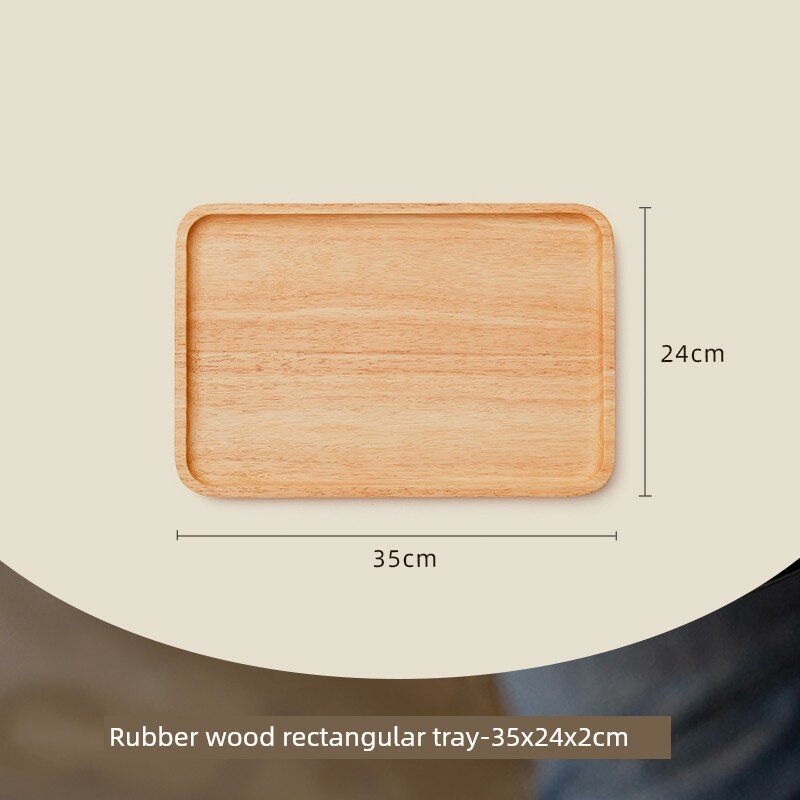 Деревянная прямоугольная подставка из резины 35x24 см для фруктов, хлеба и чая - натуральная столовая посуда