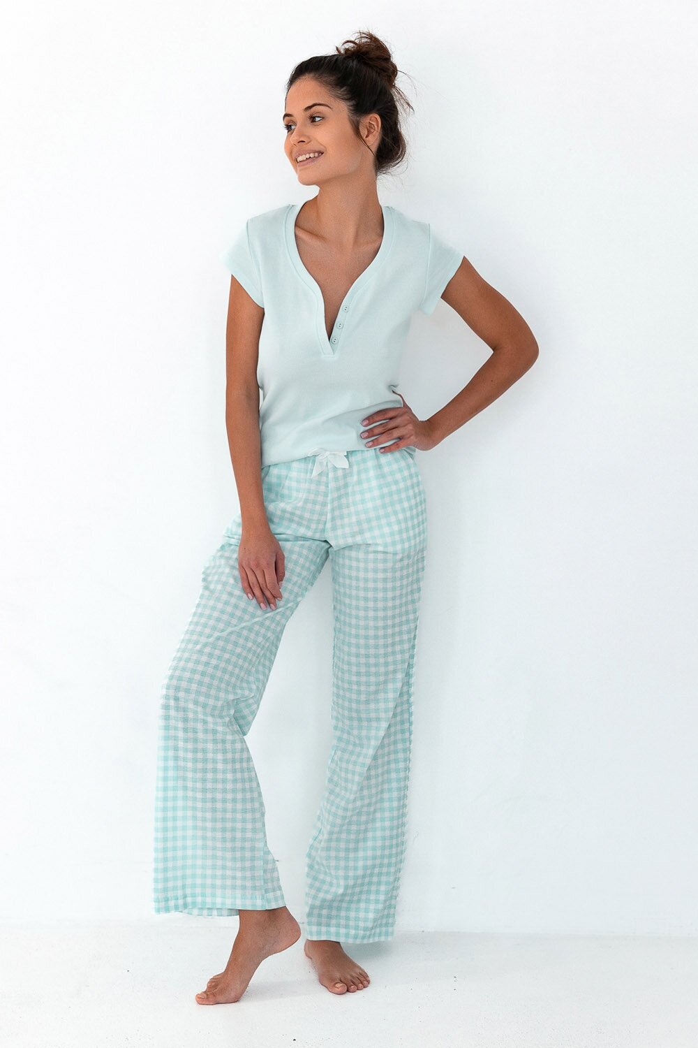 Пижама женская SENSIS Phillipa, футболка и брюки, мята (Размер: XL) - фотография № 5