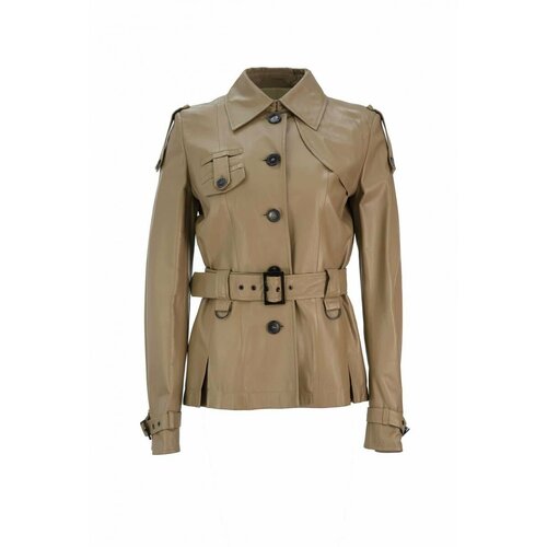 Куртка  Pollini, средней длины, силуэт прямой, размер 46, коричневый