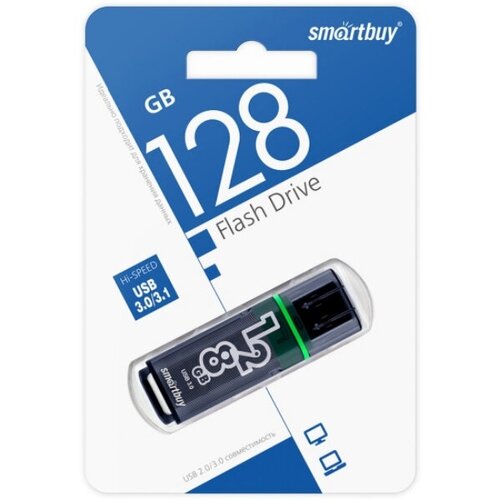 Память Flash USB 128 Gb Smartbuy Glossy Dark Grey USB 3.0 память usb flash 128 гб smartbuy crown series [sb128gbcrw bl]