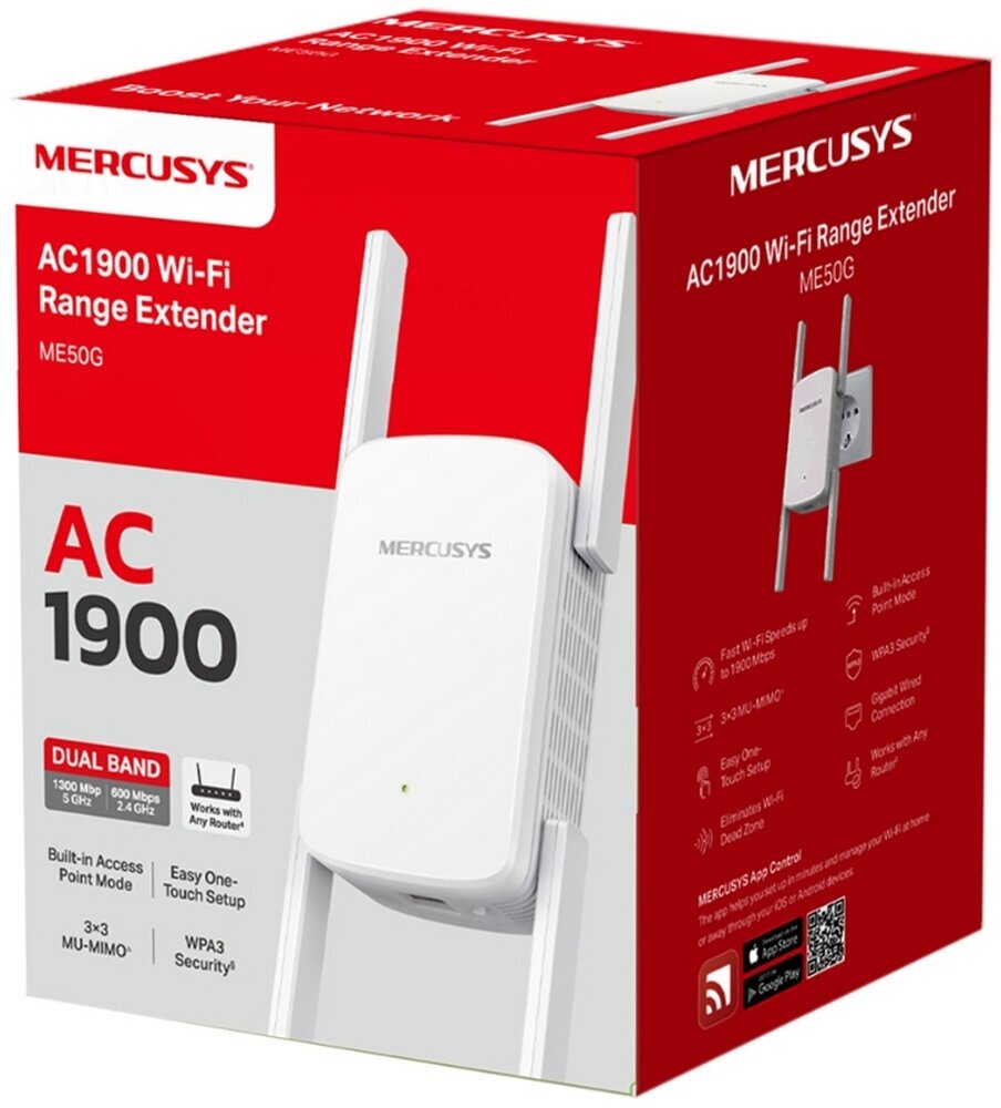 Wi-Fi усилитель сигнала Mercusys ME50G AC1900 802.11ac Wi-Fi 5 белый