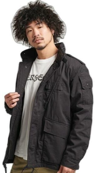 куртка-рубашка Superdry, демисезон/лето, карманы, регулируемые манжеты, капюшон, подкладка, размер M (48), черный