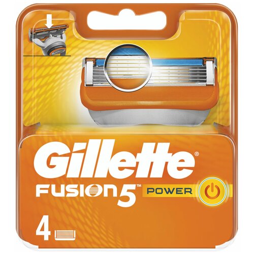 Сменные кассеты для бритья 4 шт, GILLETTE (Жиллет) Fusion Power, для мужчин, 1 шт.