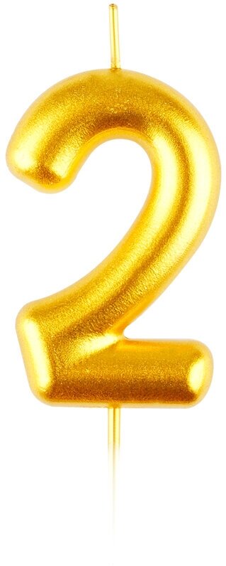 Свеча для торта с держателем MESHU "Цифра 2", 5,2см, золотая