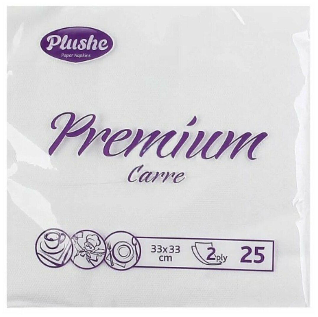 Салфетки бумажные Plushe premium carre 2 сл, 25 лист, белый, рамочное - фотография № 1