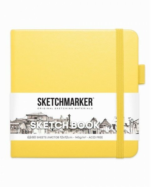 Блокнот для зарисовок Sketchmarker 140г/кв. м 12*12см, 80л, твердая обложка, лимонный