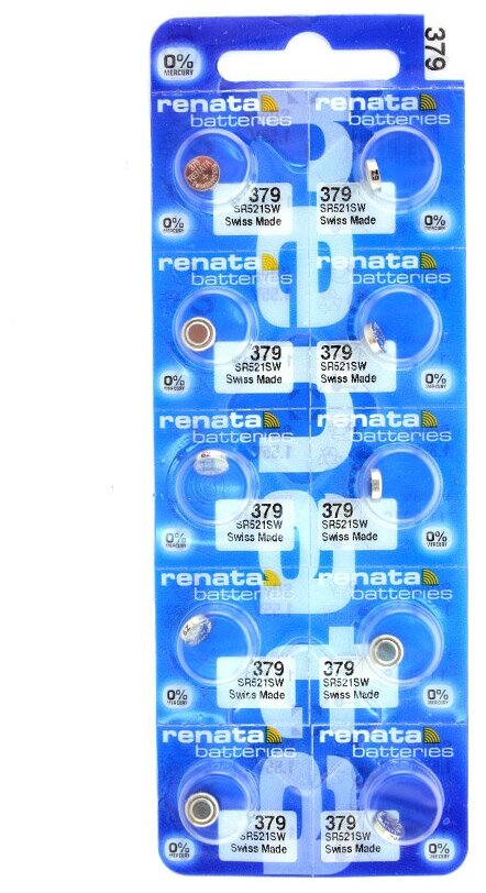 Элемент питания Renata, 379 SR521SW/10BOX, 10 штук в блистере