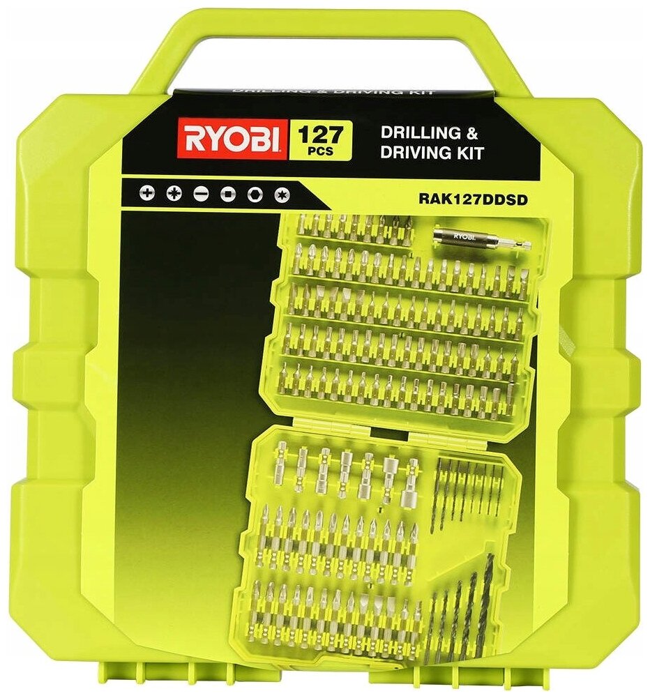 Набор бит и свёрл RYOBI RAK127DDSD, 127 предм., желтый/черный